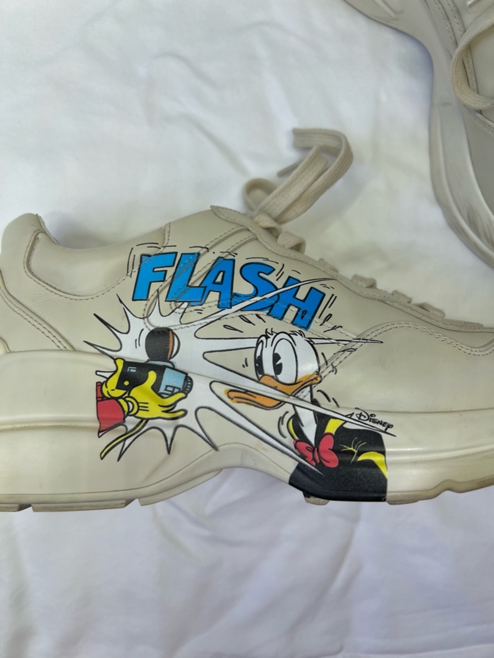 Gucci x Disney Rhyton “Donald Duck Flash” Leather Chunky Sneakers Size 8 - Picture 9 of 14